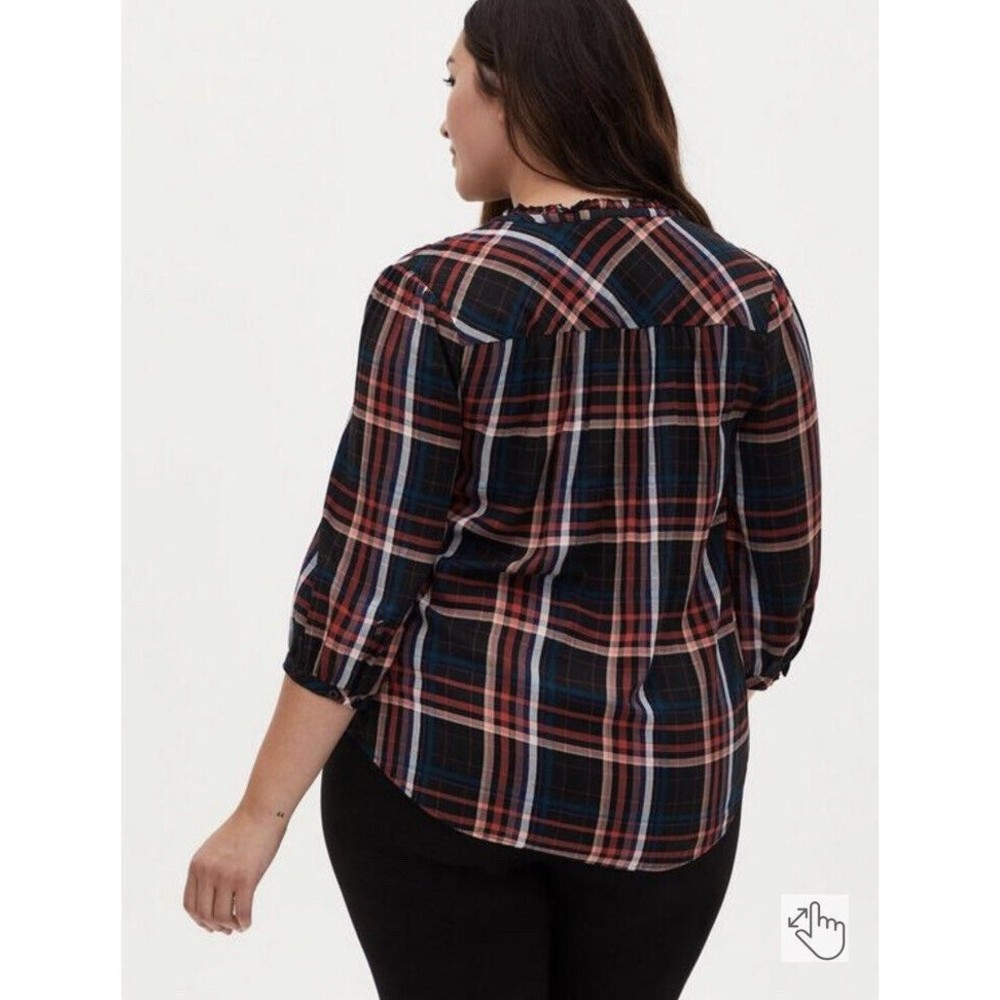 Torrid Rayon Twill Tie Neck Plaid Peasant Top Womens Plus Size 3X - Picture 2 of 14